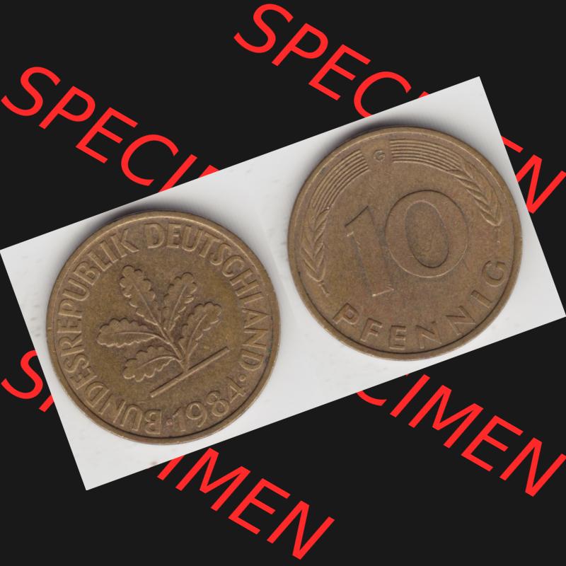 BRD Münze aus Deutschland 1950-2001, 10 Pfennig / 10 Pf. 1984 G - Vollansicht I. als Bildmaterial innerhalb vom online Katalog und online Datenbank für Münzen der... Sammlung