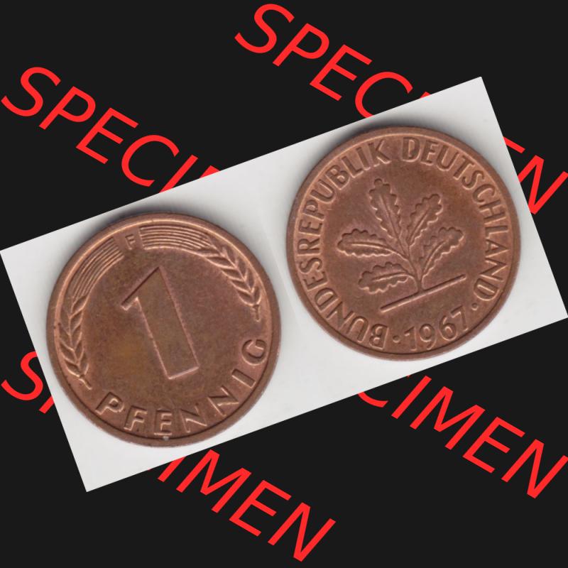 BRD Münze aus Deutschland 1950-2001, 1 Pfennig / 1 Pf. 1967 F - Vollansicht II.. Bild der Vorderseite und Rückseite einer 1 Pfennig Münze der Bundesrepublik... Sammlung