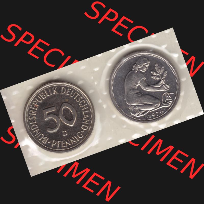 BRD Münze aus Deutschland 1950-2001, 50 Pfennig / 50 Pf. 1976 D - Vollansicht I. als Bildmaterial innerhalb vom online Katalog und online Datenbank für Münzen der... Sammlung