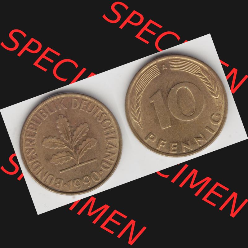 BRD Münze aus Deutschland 1990-2001, 10 Pfennig / 10 Pf. 1990 A - Vollansicht I. als Bildmaterial innerhalb vom online Katalog und online Datenbank für Münzen der... Sammlung