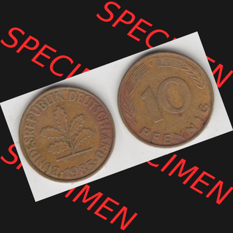 BRD Münze aus Deutschland 1950-2001, 10 Pfennig / 10 Pf. 1983 F - Vollansicht I. als Bildmaterial innerhalb vom online Katalog und online Datenbank für Münzen der... Sammlung