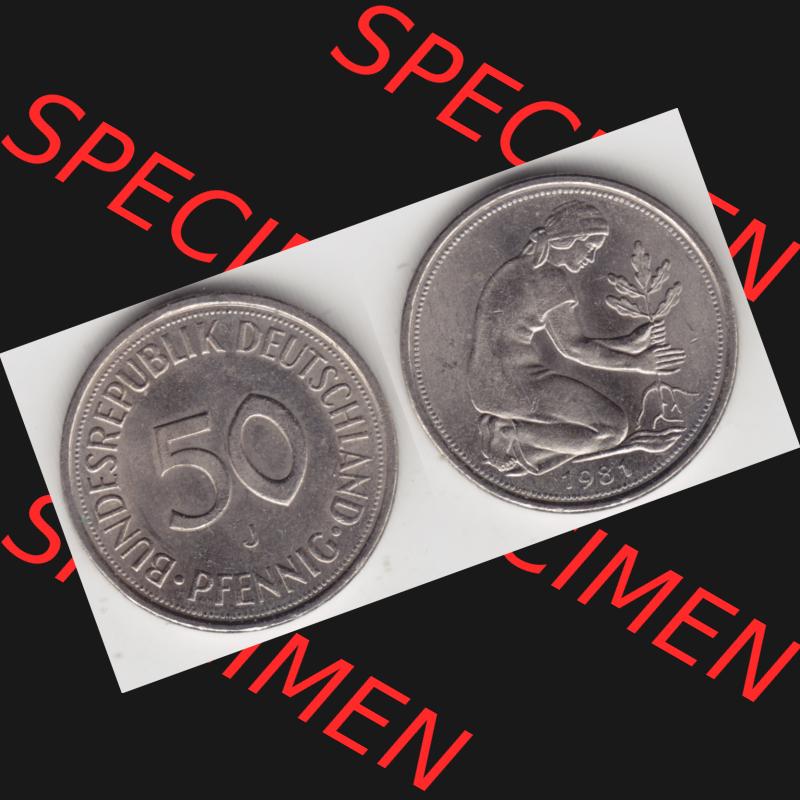 BRD Münze aus Deutschland 1950-2001, 50 Pfennig / 50 Pf. 1981 J - Vollansicht I. als Bildmaterial innerhalb vom online Katalog und online Datenbank für Münzen der... Sammlung