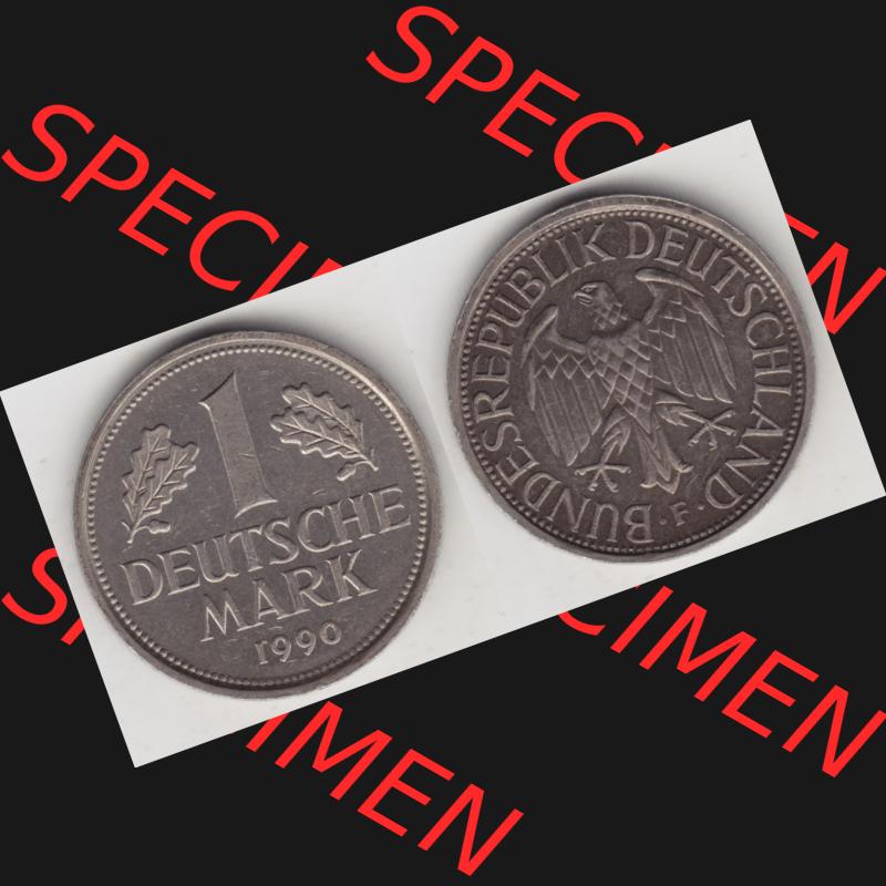 BRD Münze aus Deutschland 1950-2001, 1 Deutsche Mark / 1 DM 1990 F - Vollansicht II. als Bildmaterial innerhalb vom online Katalog und online Datenbank für Münzen der BRD... Sammlung