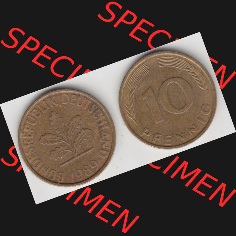 BRD Münze aus Deutschland 1950-2001, 10 Pfennig / 10 Pf. 1989 J - Vollansicht I. als Bildmaterial innerhalb vom online Katalog und online Datenbank für Münzen der... Sammlung