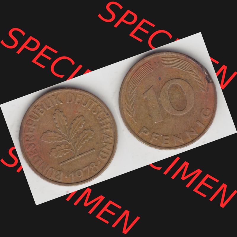 BRD Münze aus Deutschland 1950-2001, 10 Pfennig / 10 Pf. 1978 D - Vollansicht I. als Bildmaterial innerhalb vom online Katalog und online Datenbank für Münzen der... Sammlung