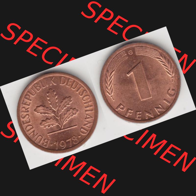 BRD Münze aus Deutschland 1950-2001, 1 Pfennig / 1 Pf. 1978 G - Vollansicht I.. Bild der Vorderseite und Rückseite einer 1 Pfennig Münze der Bundesrepublik... Sammlung