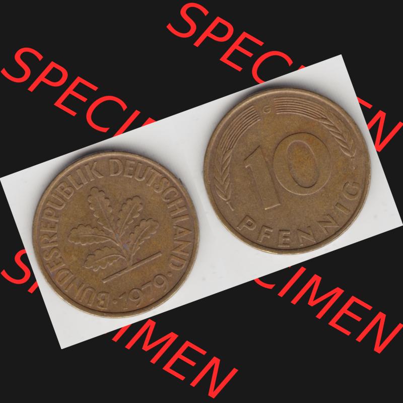BRD Münze aus Deutschland 1950-2001, 10 Pfennig / 10 Pf. 1979 G - Vollansicht I. als Bildmaterial innerhalb vom online Katalog und online Datenbank für Münzen der... Sammlung