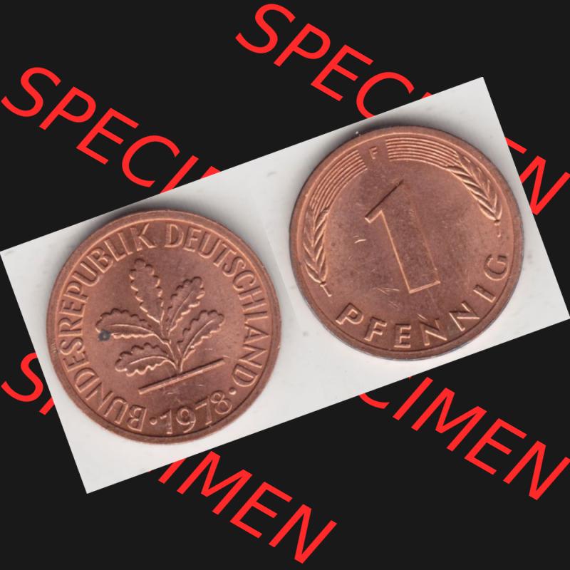 BRD Münze aus Deutschland 1950-2001, 1 Pfennig / 1 Pf. 1978 F - Vollansicht I.. Bild der Vorderseite und Rückseite einer 1 Pfennig Münze der Bundesrepublik... Sammlung