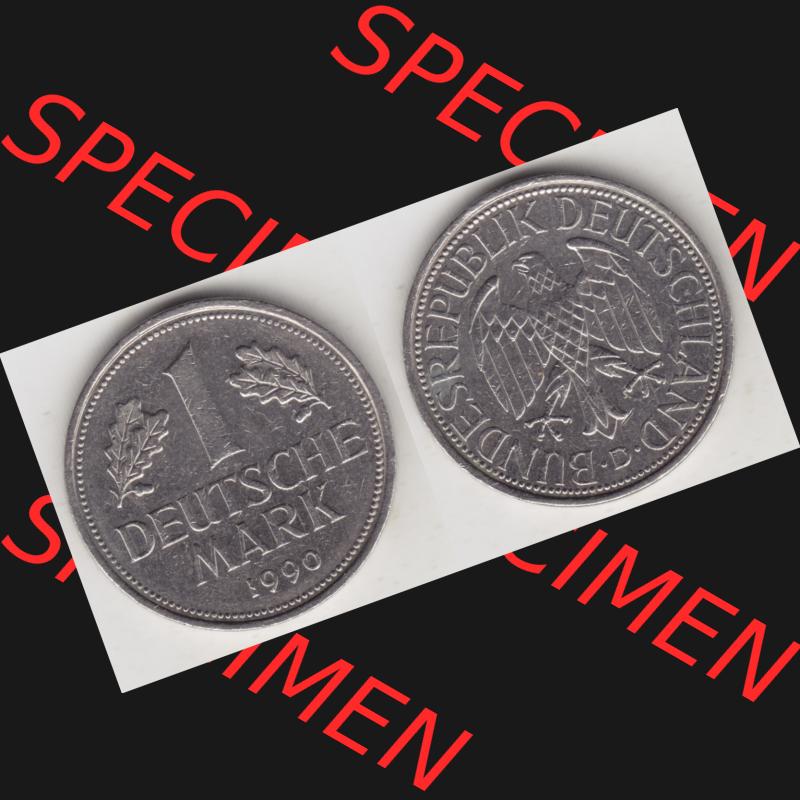 BRD Münze aus Deutschland 1950-2001, 1 Deutsche Mark / 1 DM 1990 D - Vollansicht II. als Bildmaterial innerhalb vom online Katalog und online Datenbank für Münzen der BRD... Sammlung
