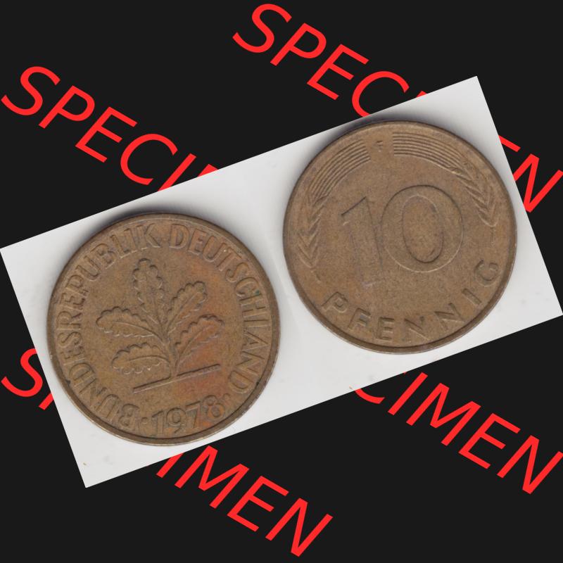 BRD Münze aus Deutschland 1950-2001, 10 Pfennig / 10 Pf. 1978 F - Vollansicht I. als Bildmaterial innerhalb vom online Katalog und online Datenbank für Münzen der... Sammlung