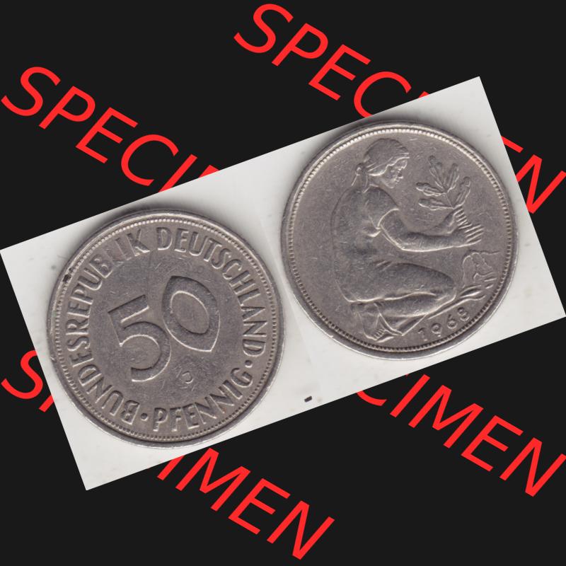 BRD Münze aus Deutschland 1950-2001, 50 Pfennig / 50 Pf. 1968 J - Vollansicht I. als Bildmaterial innerhalb vom online Katalog und online Datenbank für Münzen der... Sammlung