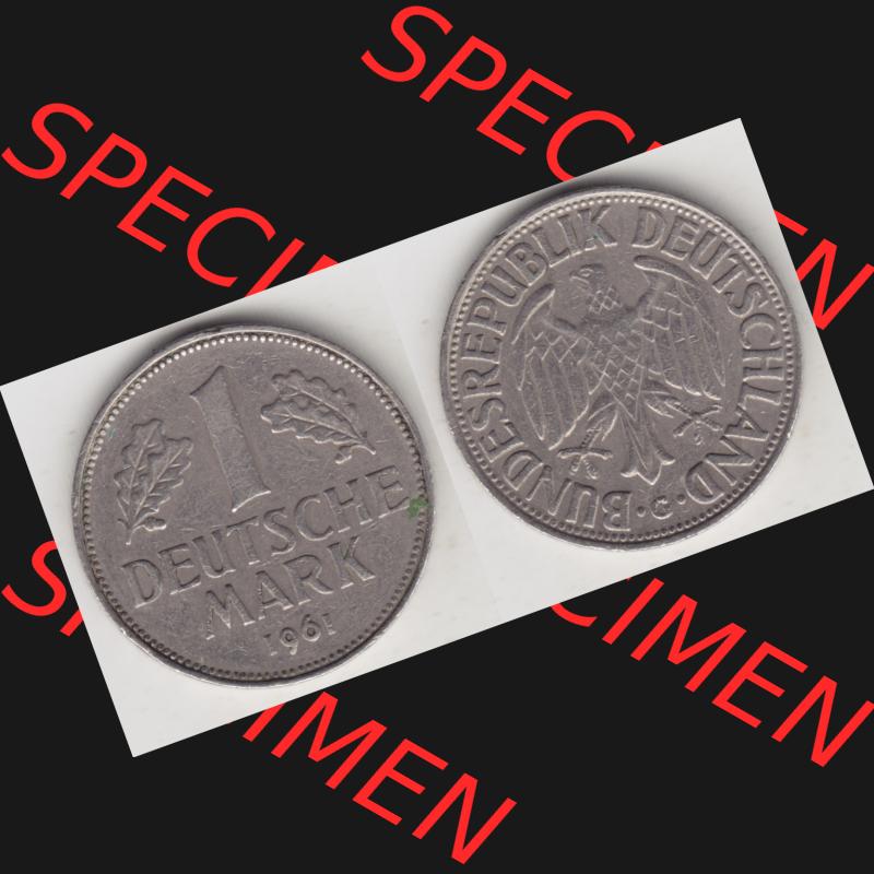 BRD Münze aus Deutschland 1950-2001, 1 Deutsche Mark / 1 DM 1961 G - Vollansicht II. als Bildmaterial innerhalb vom online Katalog und online Datenbank für Münzen der BRD... Sammlung