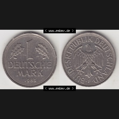 BRD Münze aus Deutschland 1950-2001, 1 Deutsche Mark / 1 DM 1983 F - Vollansicht II. als Bildmaterial innerhalb vom online Katalog und online Datenbank für Münzen der BRD... Sammlung