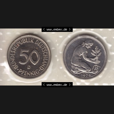 BRD Münze aus Deutschland 1950-2001, 50 Pfennig / 50 Pf. 1976 D - Vollansicht I. als Bildmaterial innerhalb vom online Katalog und online Datenbank für Münzen der... Sammlung