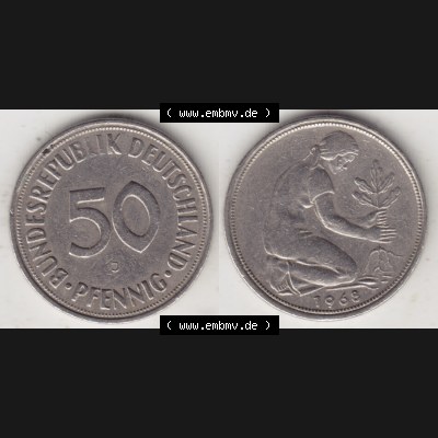 BRD Münze aus Deutschland 1950-2001, 50 Pfennig / 50 Pf. 1968 J - Vollansicht I. als Bildmaterial innerhalb vom online Katalog und online Datenbank für Münzen der... Sammlung