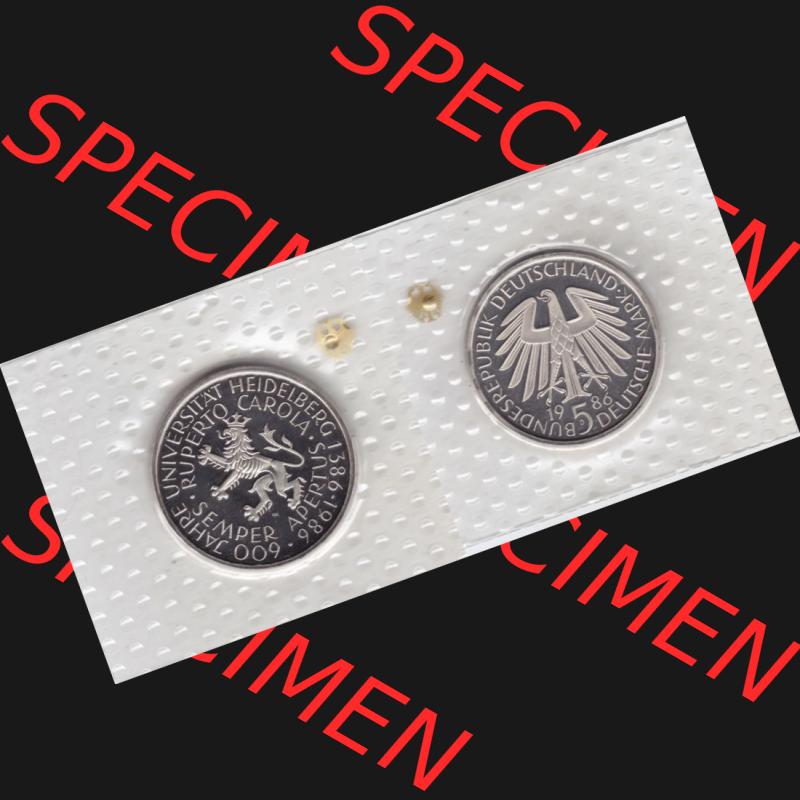 BRD Münze aus Deutschland 1986, 5 DM Gedenkmünze 600 Jahre Universität Heidelberg Münzen-Vollansicht als Bildmaterial innerhalb vom online Katalog und online Datenbank für... Sammlung