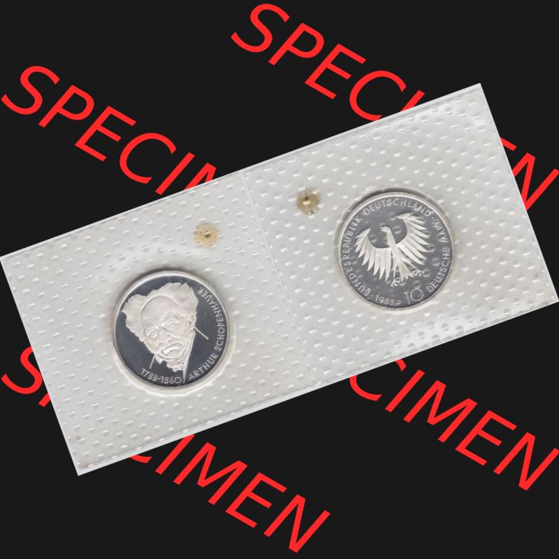 BRD Münze aus Deutschland 1988, 10 DM Gedenkmünze PP in Noppenfolie 10 Deutsche Mark Silber Arthur Schopenhauer - Vollansicht als Bildmaterial innerhalb vom online Katalog und online Datenbank... Sammlung