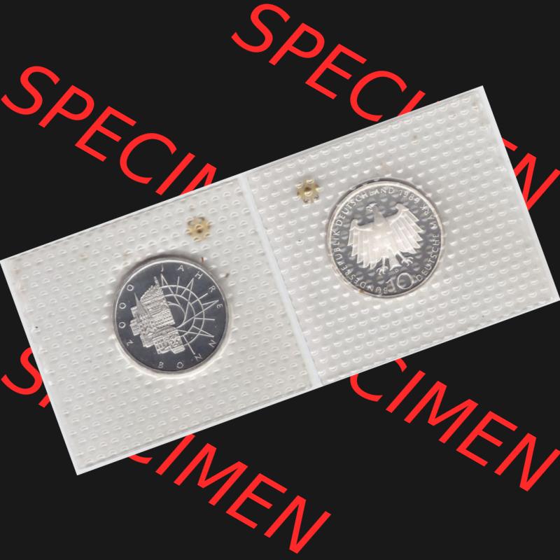 BRD Münze aus Deutschland 1989, 10 DM Gedenkmünze PP in Noppenfolie 10 Deutsche Mark Silber 2000 Jahre Bonn - Vollansicht als Bildmaterial innerhalb vom online Katalog und online Datenbank... Sammlung