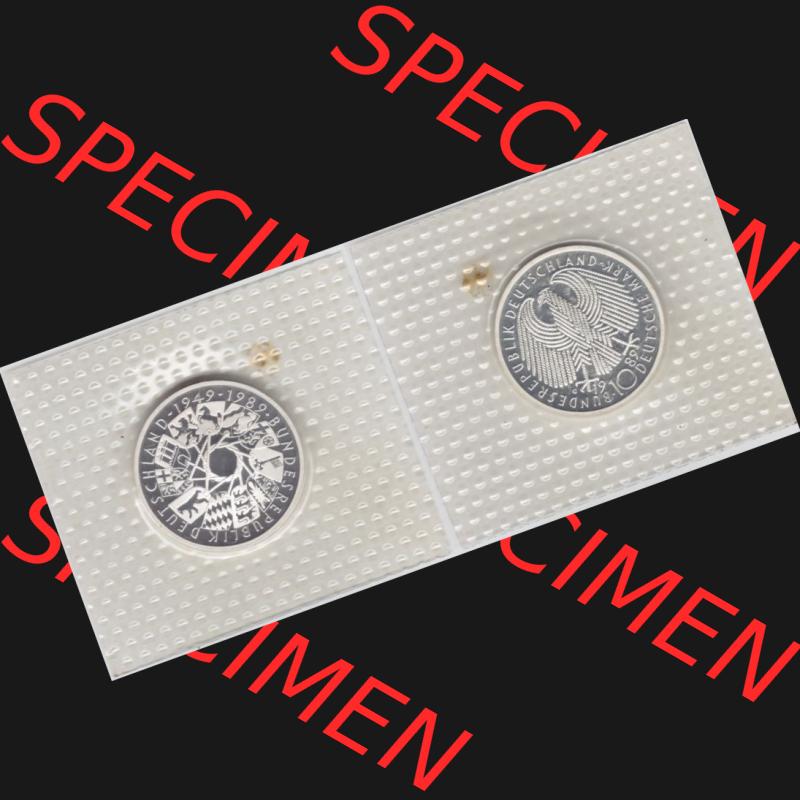 BRD Münze aus Deutschland 1989, 10 DM Gedenkmünze PP in Noppenfolie 10 Deutsche Mark Silber 40 Jahre BRD - Vollansicht als Bildmaterial innerhalb vom online Katalog und online Datenbank... Sammlung