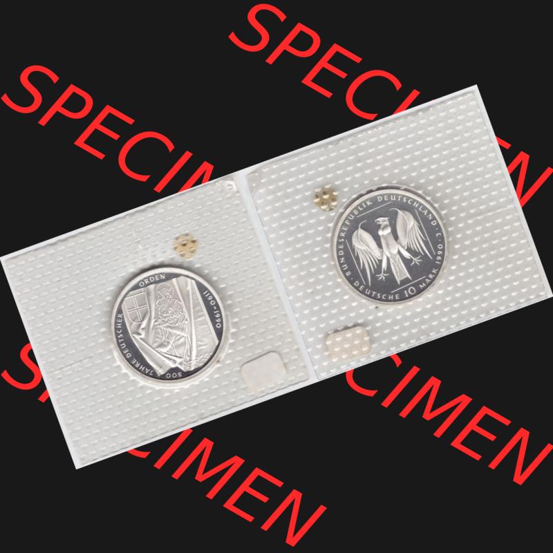 BRD Münze aus Deutschland 1990, 10 DM Gedenkmünze PP in Noppenfolie 10 Deutsche Mark Silber 800 Jahre Deutscher Orden - Vollansicht als Bildmaterial innerhalb vom online Katalog und online... Sammlung
