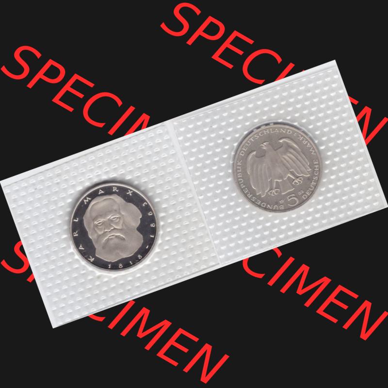 BRD Münze aus Deutschland 1983, 5 DM Gedenkmünze Karl Marx Münzen-Vollansicht als Bildmaterial innerhalb vom online Katalog und online Datenbank für Münzen der BRD Deutschland,... Sammlung