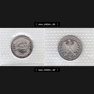 BRD Münze aus Deutschland 1983, 5 DM Gedenkmünze Martin Luther Münzen-Vollansicht als Bildmaterial innerhalb vom online Katalog und online Datenbank für Münzen der BRD Deutschland,... Sammlung