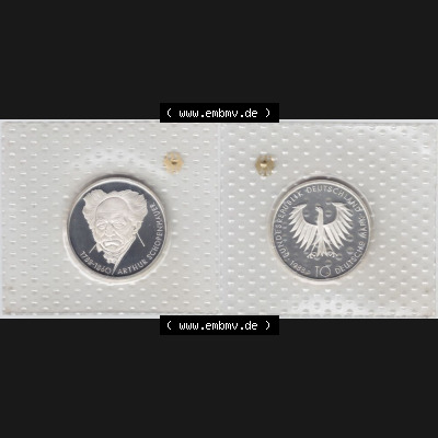 BRD Münze aus Deutschland 1988, 10 DM Gedenkmünze PP in Noppenfolie 10 Deutsche Mark Silber Arthur Schopenhauer - Vollansicht als Bildmaterial innerhalb vom online Katalog und online Datenbank... Sammlung