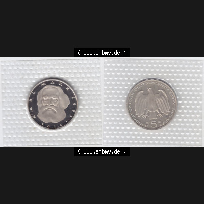 BRD Münze aus Deutschland 1983, 5 DM Gedenkmünze Karl Marx Münzen-Vollansicht als Bildmaterial innerhalb vom online Katalog und online Datenbank für Münzen der BRD Deutschland,... Sammlung