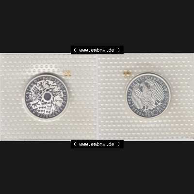 BRD Münze aus Deutschland 1989, 10 DM Gedenkmünze PP in Noppenfolie 10 Deutsche Mark Silber 40 Jahre BRD - Vollansicht als Bildmaterial innerhalb vom online Katalog und online Datenbank... Sammlung