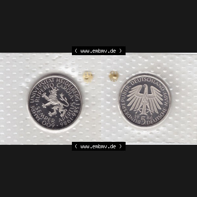 BRD Münze aus Deutschland 1986, 5 DM Gedenkmünze 600 Jahre Universität Heidelberg Münzen-Vollansicht als Bildmaterial innerhalb vom online Katalog und online Datenbank für... Sammlung