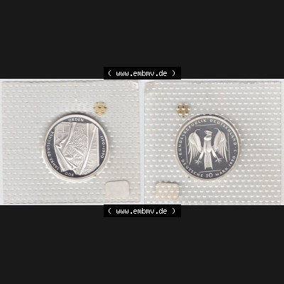 BRD Münze aus Deutschland 1990, 10 DM Gedenkmünze PP in Noppenfolie 10 Deutsche Mark Silber 800 Jahre Deutscher Orden - Vollansicht als Bildmaterial innerhalb vom online Katalog und online... Sammlung
