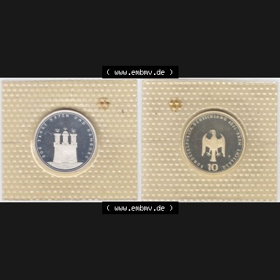 BRD Münze aus Deutschland 1989, 10 DM Gedenkmünze PP in Noppenfolie 10 Deutsche Mark Silber 800 Jahre Hamburg - Vollansicht als Bildmaterial innerhalb vom online Katalog und online Datenbank... Sammlung
