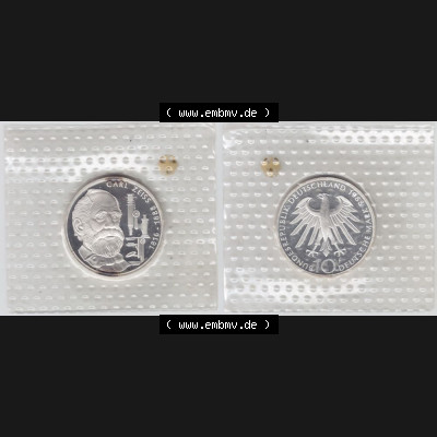 BRD Münze aus Deutschland 1988, 10 DM Gedenkmünze PP in Noppenfolie 10 Deutsche Mark Silber Carl Zeiss - Vollansicht als Bildmaterial innerhalb vom online Katalog und online Datenbank für... Sammlung