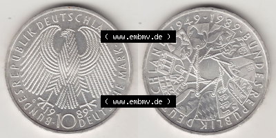 BRD Münzen 10 Deutsche Mark, 10 DM Gedenkmünzen Silber 1989-1989, 10 DM Deutsche Mark, 40 Jahre BRD, Bundesrepublik Deutschland.... Sammlung