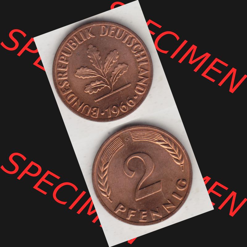 BRD Münze aus Deutschland 1950-2001, 2 Pfennig 1966 G (4) Sammlung