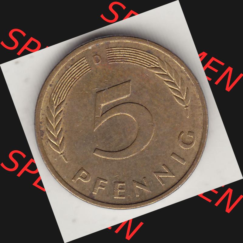 BRD Münzen 5 Pf., Umlaufmünze 1950-2001, 5 Pfennig, 1983 D-1. Rückseite einer 5 Pfennig D, Mzz. D für München - Münze aus Deutschland... Sammlung