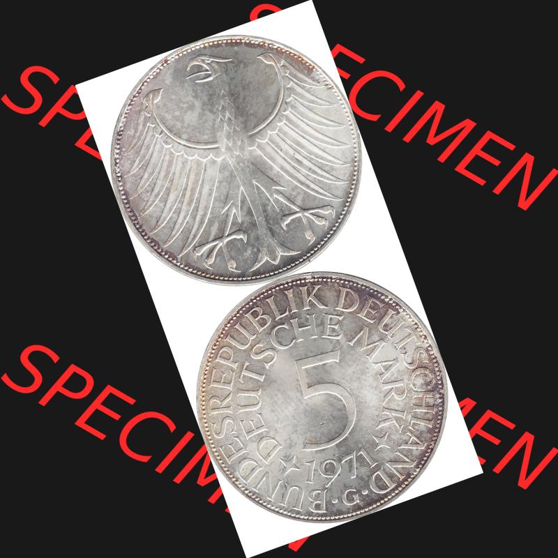BRD Münzen Silbermünze 1951-1974, 5 DM aus Deutschland, 5 Deutsche Mark Silberadler, Heiermann 1971 Münzzeichen / Mzz. "G" für Karlsruhe-1.... Sammlung