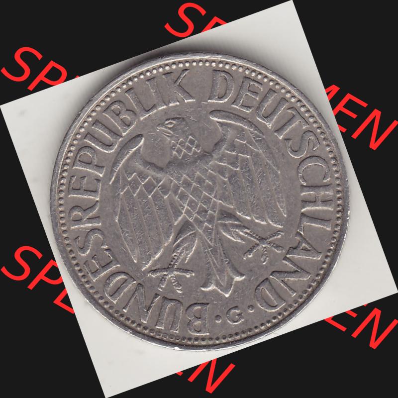 BRD Münzen 1 Deutsche Mark, Umlaufmünze 1950-2001, 1 DM Deutsche Mark, 1958 G-1. Vorderseite einer 1 DM, 1 Deutsche Mark G, Mzz. G für Karlsruhe... Sammlung