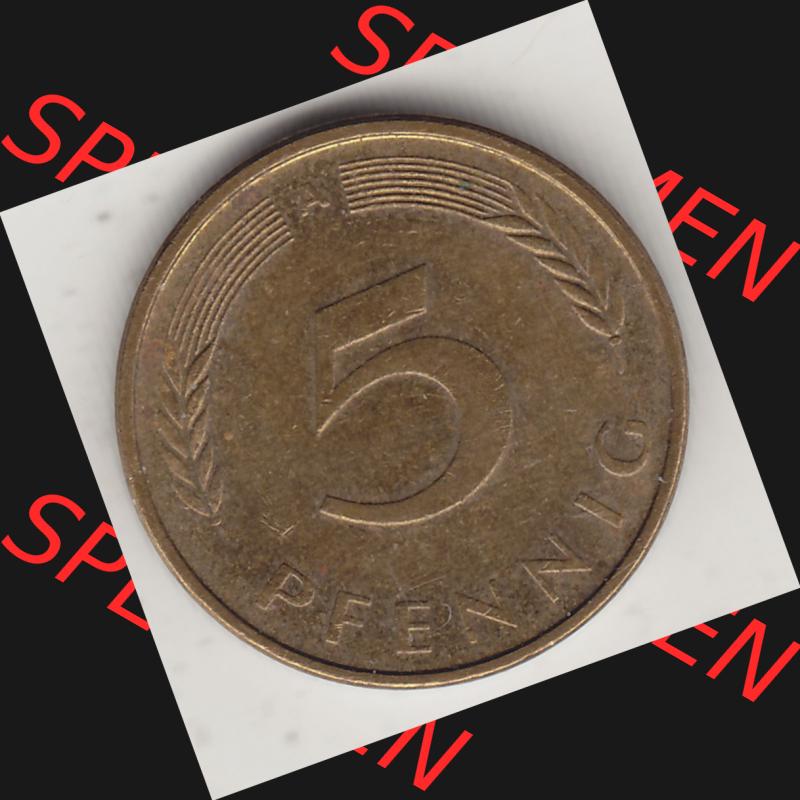 BRD Münzen 5 Pf., Umlaufmünze 1990-2001, 5 Pfennig, 1994 A-1. Rückseite einer 5 Pfennig A, Mzz. A für Berlin - Münze aus Deutschland... Sammlung