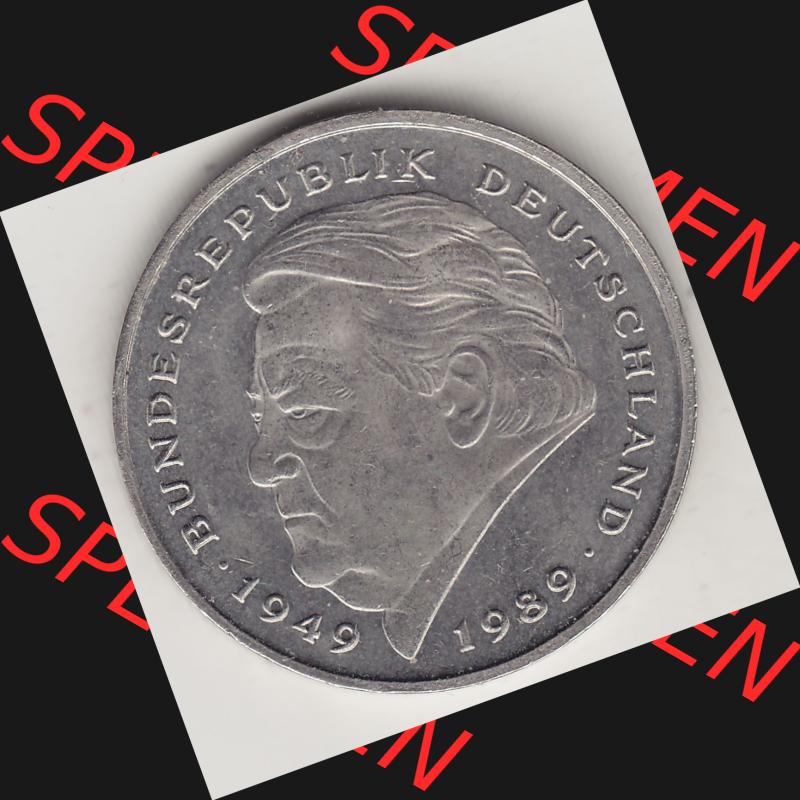 BRD Münzen 2 DM, Gedenkmünze 1990-2001, 2 DM, Deutsche Mark Franz Josef Strauß 1994 F-1. Rückseite einer 2 DM, 2 Deutsche Mark F Gedenkmünze,... Sammlung