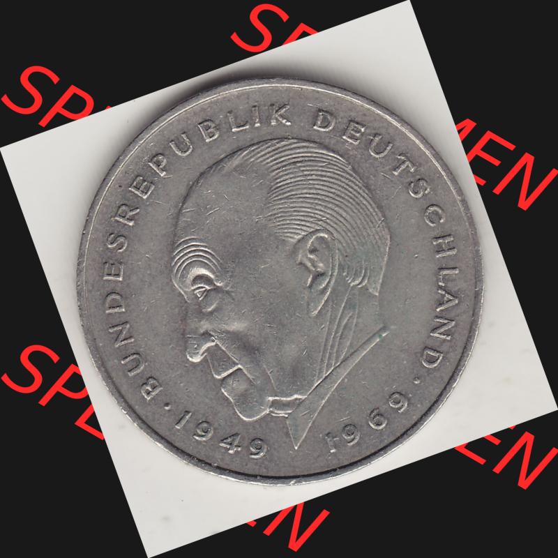 BRD Münzen 2 DM, Gedenkmünze 1969-1987, 2 DM, Deutsche Mark Konrad Adenauer 1986 G-1. Rückseite einer 2 DM, 2 Deutsche Mark G Gedenkmünze, Mzz.... Sammlung