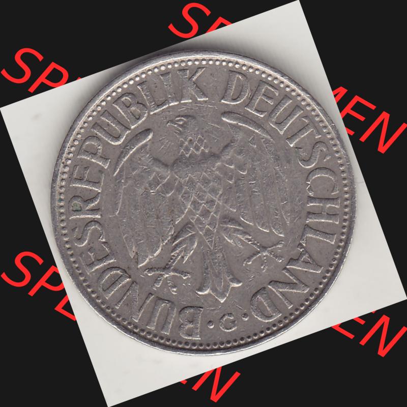 BRD Münzen 1 Deutsche Mark, Umlaufmünze 1950-2001, 1 DM Deutsche Mark, 1963 G-1. Vorderseite einer 1 DM, 1 Deutsche Mark G, Mzz. G für Karlsruhe... Sammlung