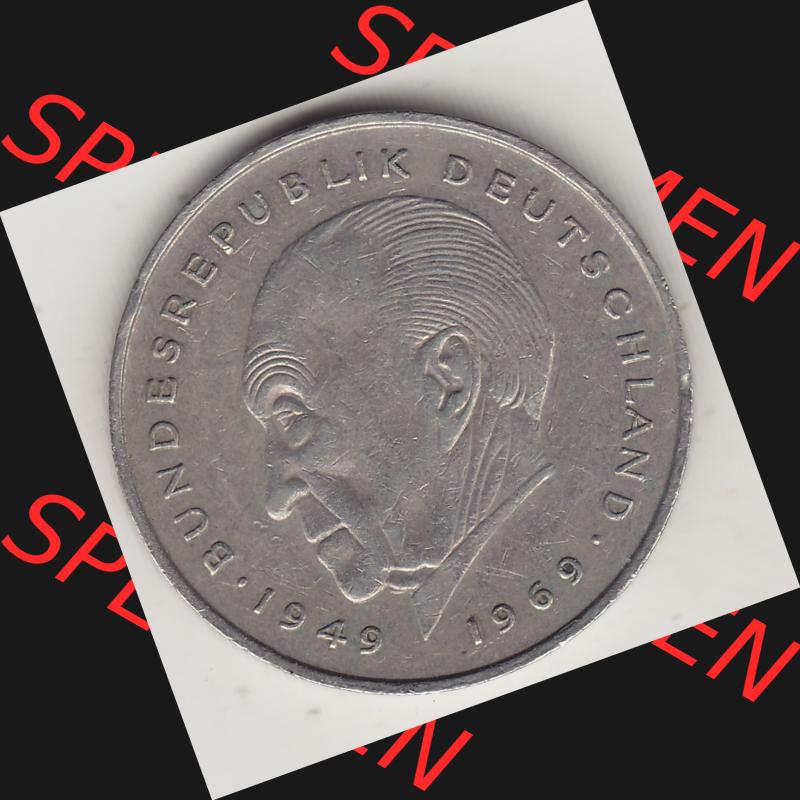 BRD Münzen 2 DM, Gedenkmünze 1969-1987, 2 DM, Deutsche Mark Konrad Adenauer 1979 F-1. Rückseite einer 2 DM, 2 Deutsche Mark F Gedenkmünze, Mzz.... Sammlung
