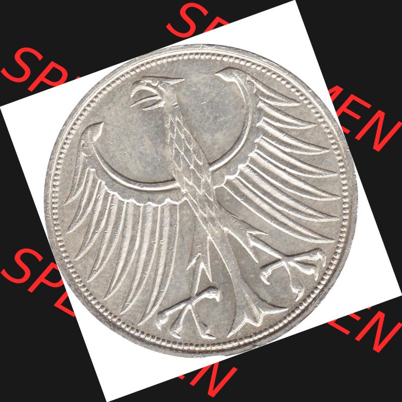 BRD Münzen Silbermünze 1951-1974, 5 DM aus Deutschland, 5 Deutsche Mark Silberadler, Heiermann 1971 Münzzeichen / Mzz. "J" für Hamburg-1.... Sammlung