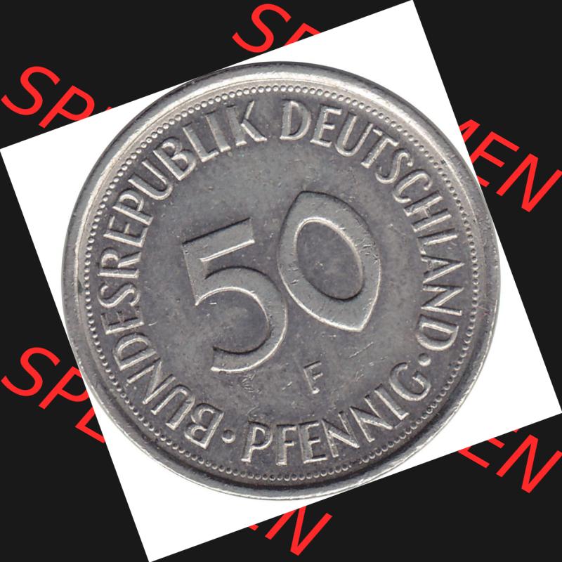 BRD Münzen 50 Pf. Umlaufmünze 1950-2001, 50 Pfennig BRD Deutschland 1994 Stuttgart Mzz. F-1. Rückseite mit Wert-Zahl einer 50 Pfennig Münze einer DM - Deutschen... Sammlung