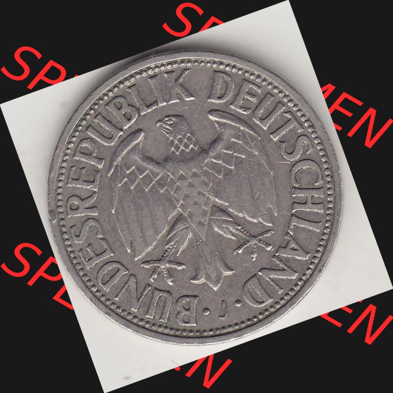 BRD Münzen 1 Deutsche Mark, Umlaufmünze 1950-2001, 1 DM Deutsche Mark, 1950 J-4. Vorderseite einer 1 DM, 1 Deutsche Mark J, Mzz. J für Hamburg... Sammlung