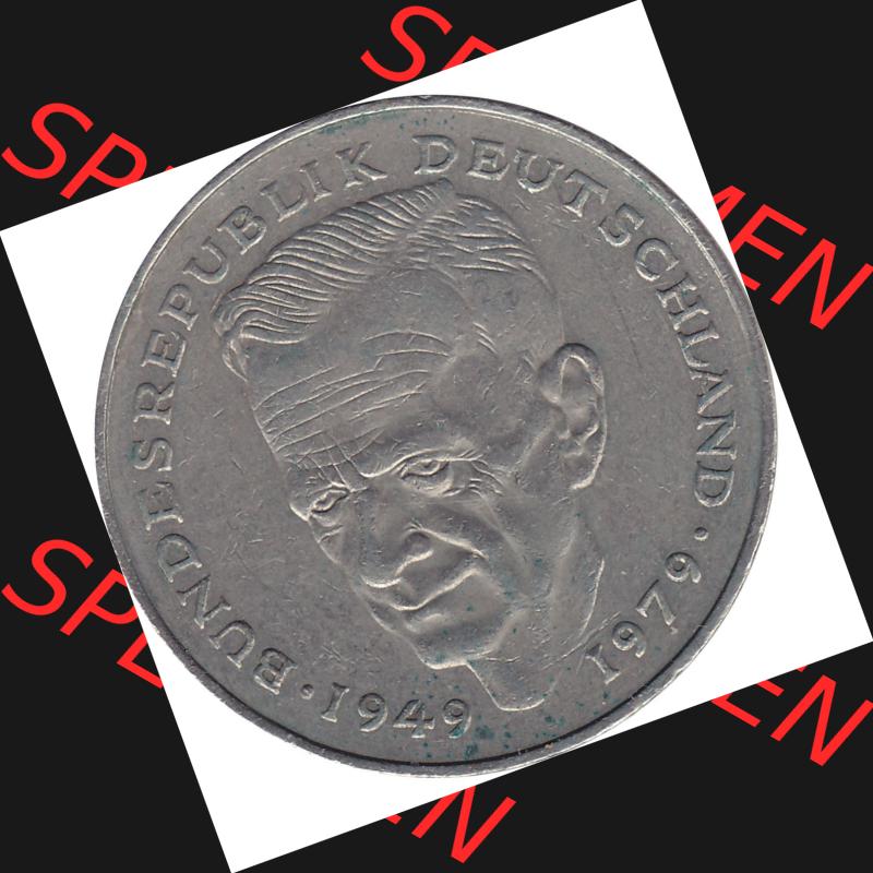 BRD Münzen 2 DM, Gedenkmünze 1979-1993, 2 DM, Deutsche Mark Kurt Schumacher 1985 J-1. Rückseite mit Wert-Zahl von 2 DM Gedenkmünze Kurt Schumacher einer Deutschen... Sammlung