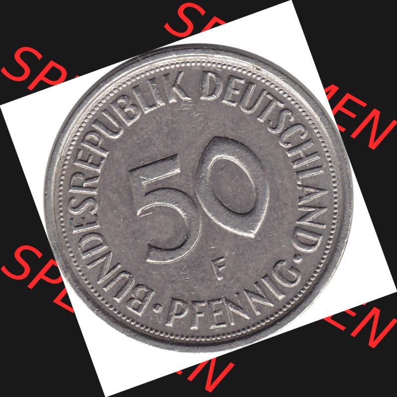 BRD Münzen 50 Pf. Umlaufmünze 1950-2001, 50 Pfennig BRD Deutschland 1990 Stuttgart Mzz. F-1. Rückseite mit Wert-Zahl einer 50 Pfennig Münze einer DM - Deutschen... Sammlung
