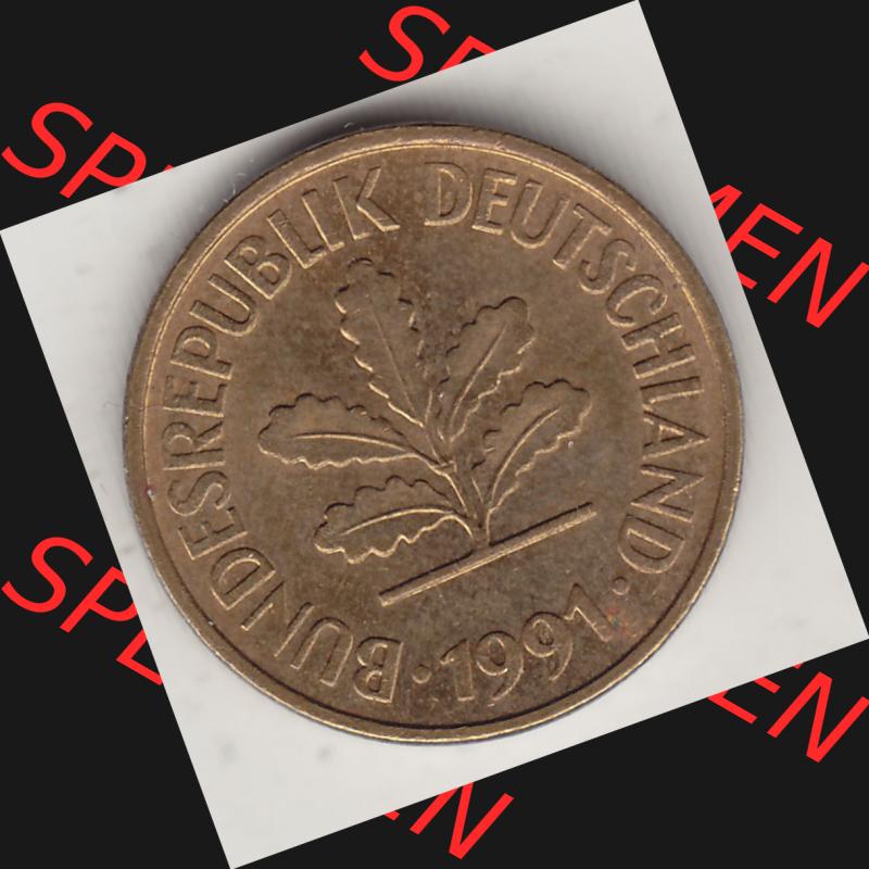 BRD Münzen 5 Pf., Umlaufmünze 1950-2001, 5 Pfennig, 1991 D-1. Vorderseite einer 5 Pfennig D, Mzz. D für München - Münze aus Deutschland... Sammlung
