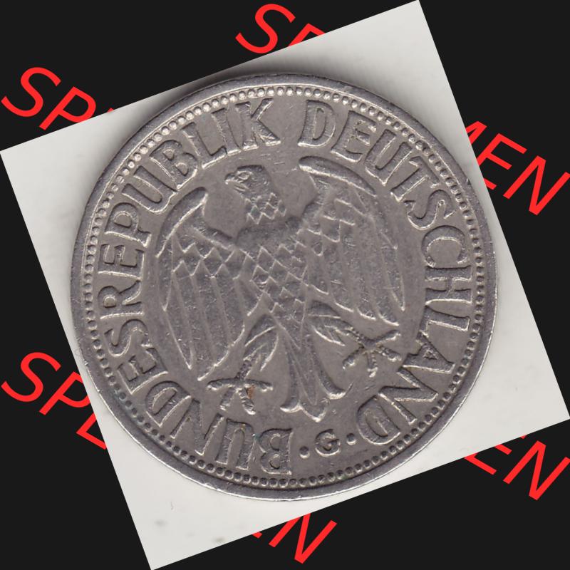 BRD Münzen 1 Deutsche Mark, Umlaufmünze 1950-2001, 1 DM Deutsche Mark, 1950 G-2. Vorderseite einer 1 DM, 1 Deutsche Mark G, Mzz. G für Karlsruhe... Sammlung